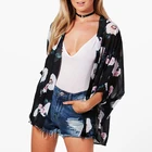 3 quarter sleeve sexy girl allover floral print transparent chiffon black kimono costume
