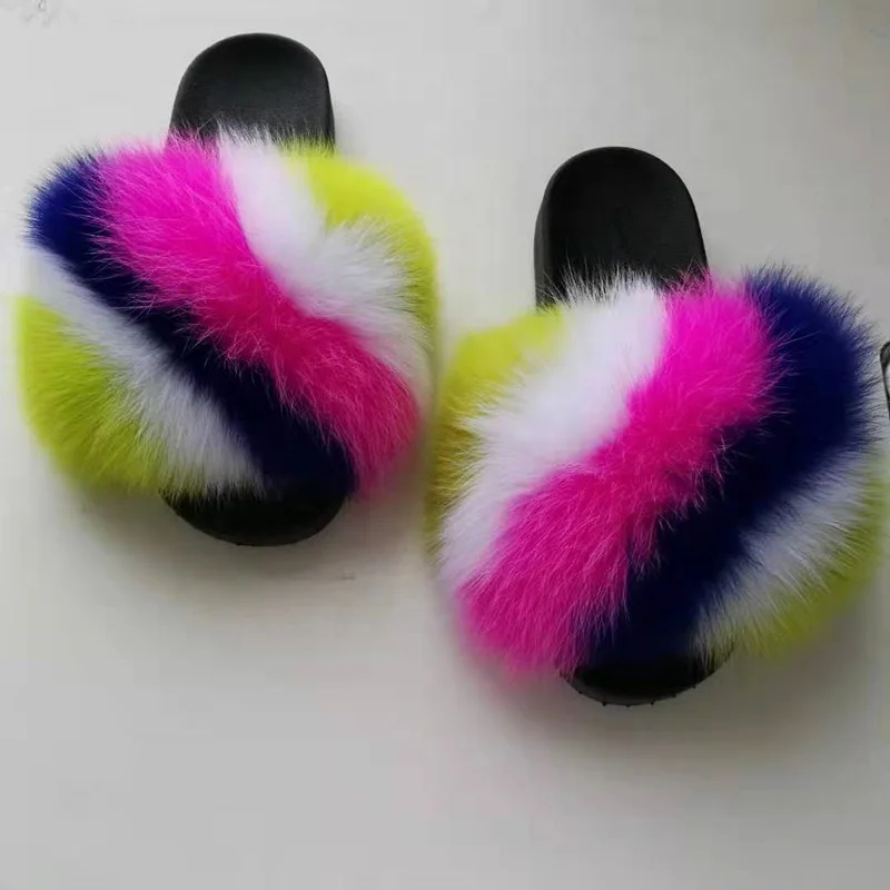 Buy Fox Fur Slides Colorful Sandals 
