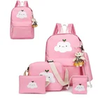 China School Fashion Bag School 2018 New China Supplier Printing 6pcs Set Women Girls Canvas School Bag Backpack