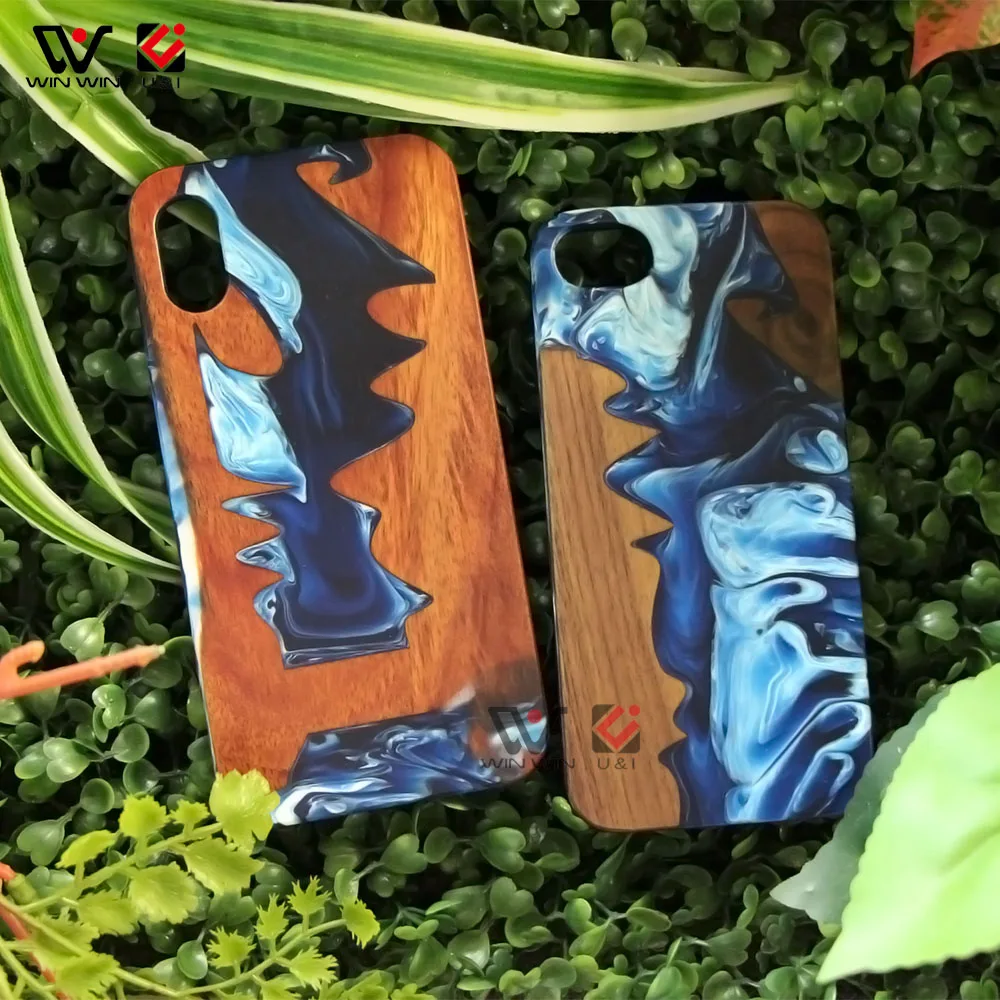 Colorful Epoxy+Wood Anti-Scratch Shock Absorption Cover Phone Case For iPhone Xs