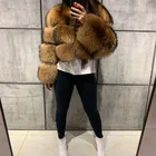Women's full pelt winter thick short real raccoon fur coat ladies long sleeve natural fur jacket