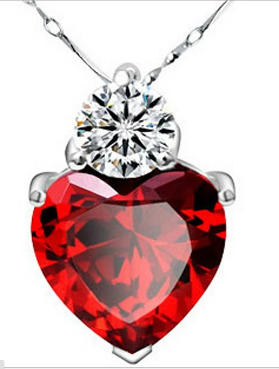 Heart Ruby Pendant Fine Jewelry Necklaces&Pendant 925 Sterling SIlver Statement Necklace Women Accessories