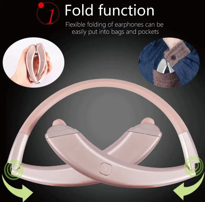 CSR V5.0 Wireless Folding Headphones Neck Hanging Bluetooth Headset With Retractable Wire - ANKUX.COM