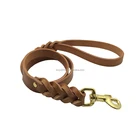 High quality durable genuine cow leather with copper hook dog leash Pet Leash