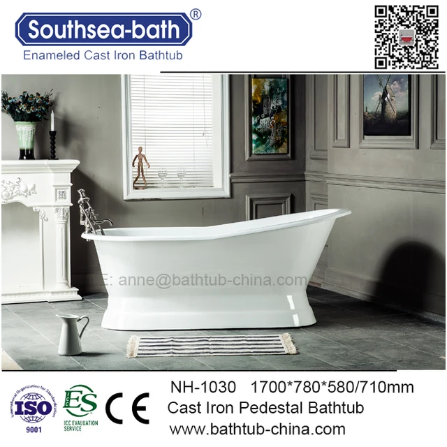 slipper cast iron soaking bath tub with plinth