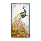 100% Handmade Wall Decor Gold Foil Beautiful Peacock Canvas Art Oil Painting