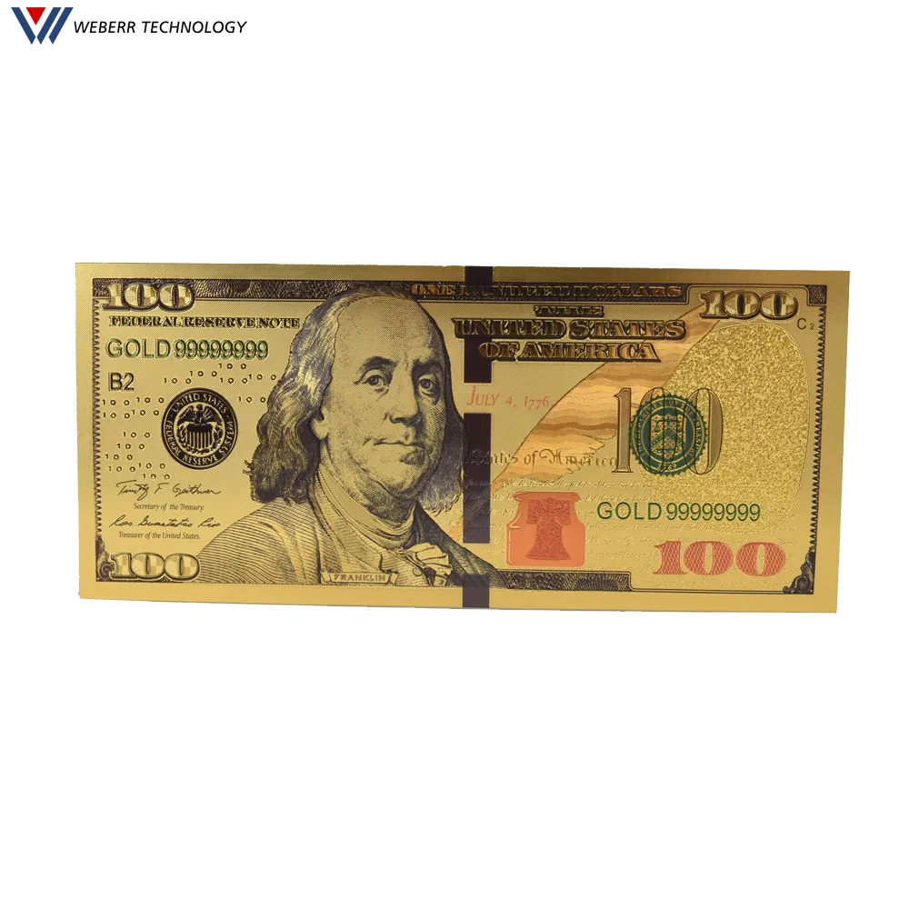 New Style USA Dollars $100 Gold Foil Paper Money Home Collection Banknote Bills