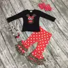 girls Christmas new design -mas outfits baby kidswear reindeer leopard clothes red/white dot ruffle pant with headband