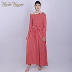 2019 Sports Style Design Striped Elastic Waist Formal Abaya Muslim Women cotton Dress Islamic Clothing