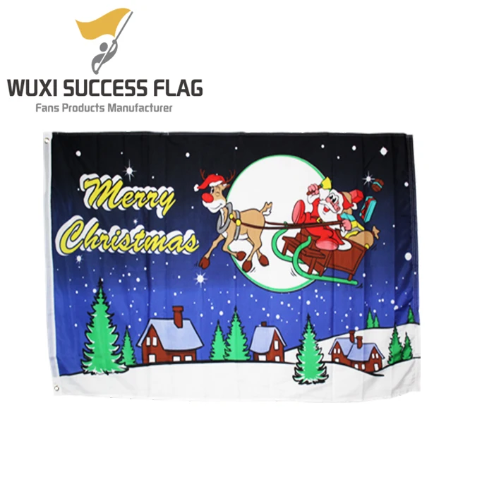 silk printed merry christmas tree decoration flag for party