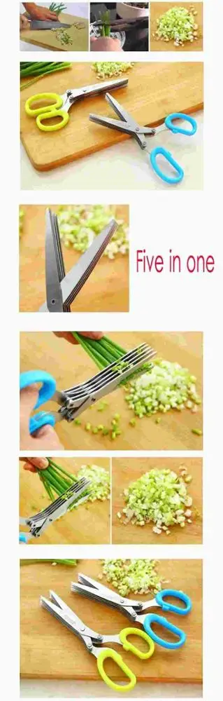 Stainless Steel 5 Layers Kitchen Scissors Multi-functional Shredded Cut Herb Green Onion Cut Scissor Spices Kitchen Tool KC1056