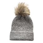 Fashion young elastic mohair fur top winter knitted beanie hat