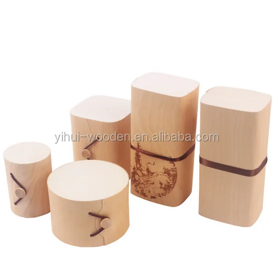 cheap birch wood veneer packaging box round light weight wooden