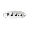 Believe stamped quote hammered silver oval connector link charms jewelry