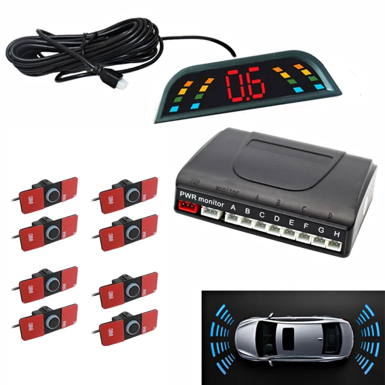 front rear 8 flat 16.5mm probes sensor car parking systems with LED display - ANKUX.COM