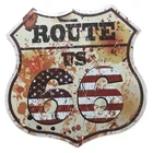 wholesale metal wall art decoration 3d embossed Painted route 66 plaques vintage metal signs shield shaped tin signs