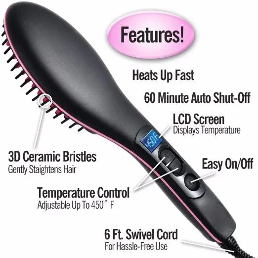 Factory price Zero damage Simply Straight Ceramic Brush Hair Straightener with brush