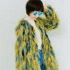 New Fancy Color Faux Fur Coat Lamb Wool Jacquard Jacket