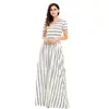 Wholesale ladies Short Sleeve Striped Casual Maxi Dress Woman