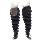 Wholesale lace closure 100% virgin brazilian cuticle aligned human hair deep wave natural color free part lace closure