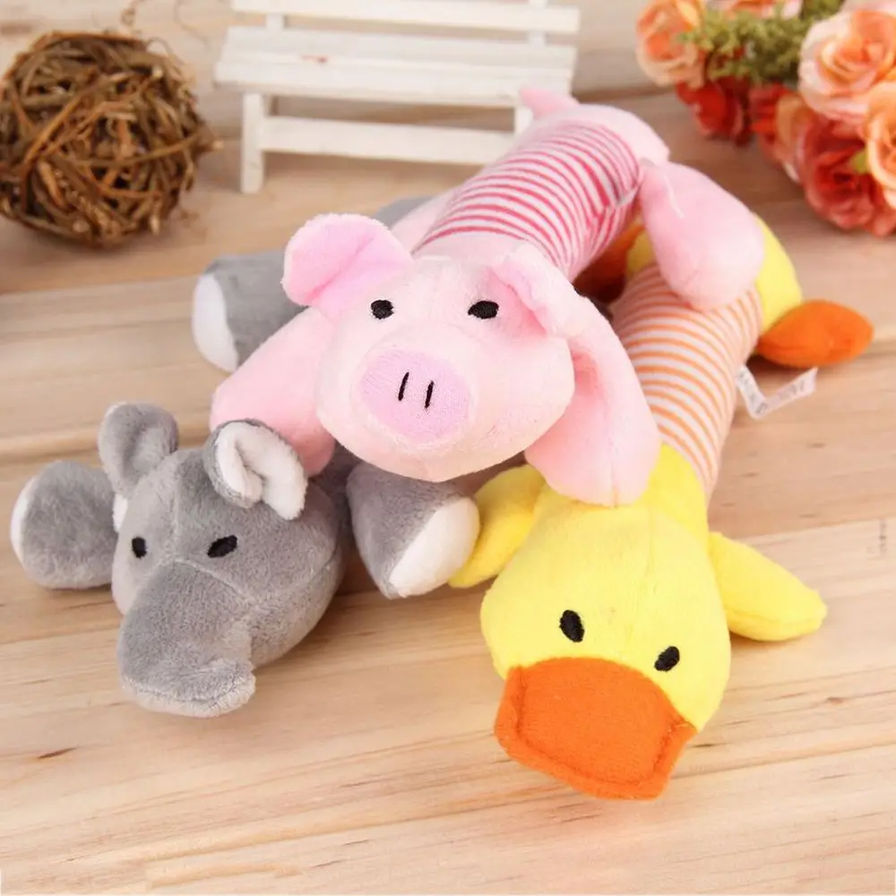 New Dog Toys Pet Puppy Chew Squeaker Squeaky Plush Sound Duck Pig & Elephant Toys 3 Designs free shipping