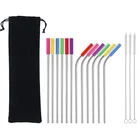 BPA free Stainless Steel Straws Reusable Drinking Metal Straw Sets with Brush and Bag