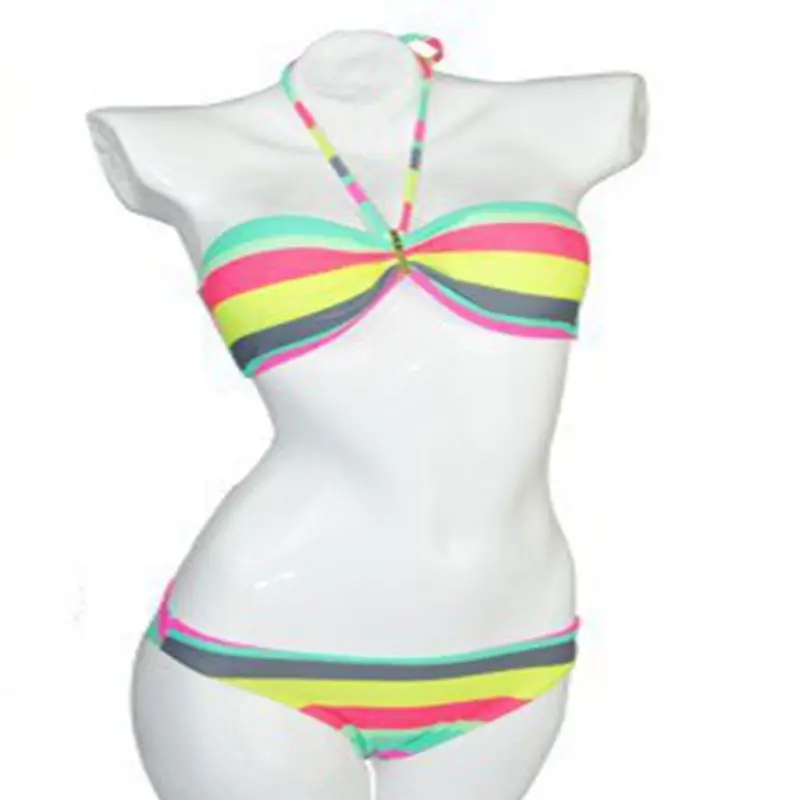 2015 new brand women sexy push-up padded halter bikini model multi-color printing swimsuit bathing suit free shipping DST-0424