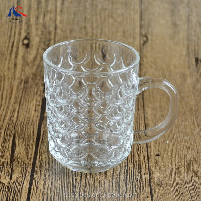 machine press engraved water drinking glass mug with handle