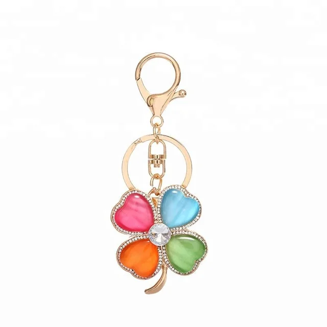 3d four leaf clover shape gold custom crystal keychains