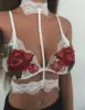 Women's Sexy Red Black Floral Embroidery Bralette Cupless Lace Bra Bustier Lingerie