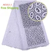 1424 Free Shipping White Milk Lace Fabric African Embroidery Lace Fabric With Rhinestones