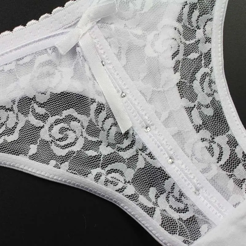 Stock 2016 bowknot transparent diamond Lace sey panties women underwear thongs bragas women panties sey underwear women briefs