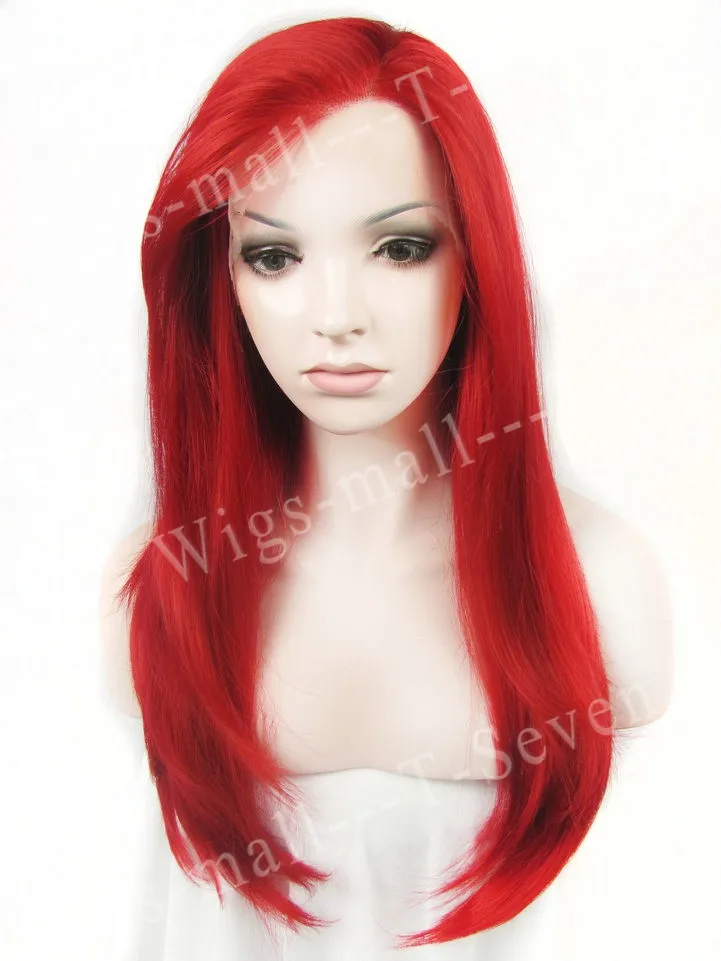 New Style 24 inch long straight red wig synthetic lace front wig heat resistant halloween costume cosplay wig cheap wig for sale
