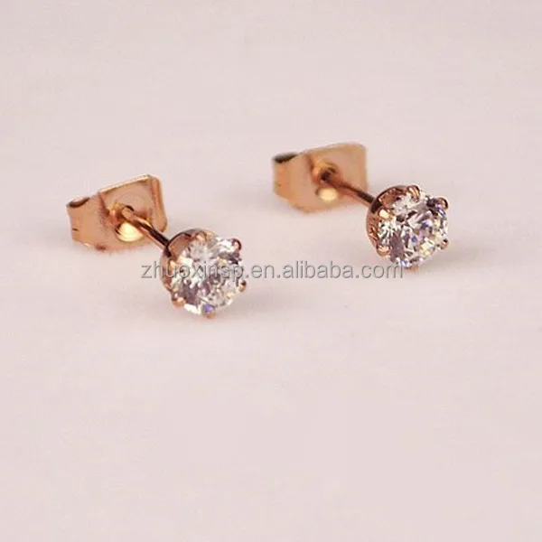 rose gold and gold zircon stud earring titanium rose gold