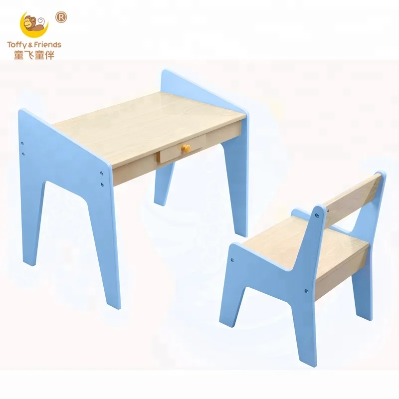 Toffy Friends Natural Color Wooden Kids Study Desk Table And