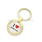 Russia Moscow Souvenir Custom Promotional Keychain Round Crystal Key Chain Gold Keyring Charm