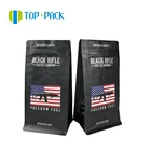 Matt Black Custom Printing 12oz Flat Bottom Aluminum Foil Coffee Bean Bags With Valve