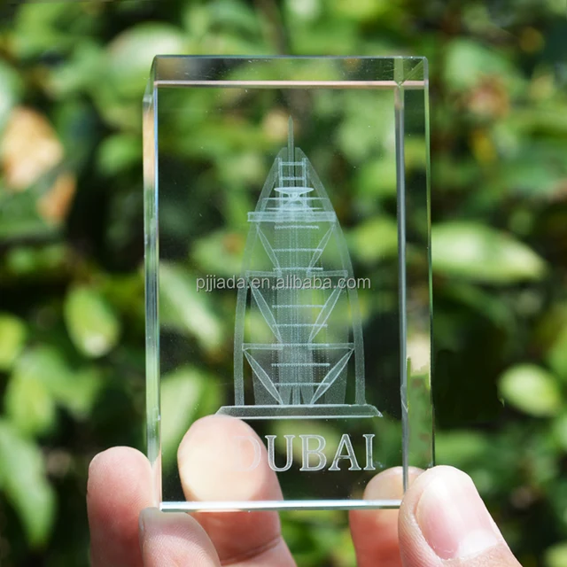 famous building crystal cube 3d laser engraved dubai tower