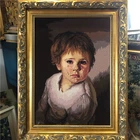 Handmade Cafts woolen needlepoint embroidery tapestry wall hanging painting crying boy