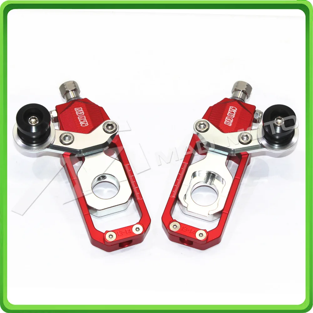 Motorcycle Chain Tensioner Adjuster with paddock bobbins kit for Kawasaki Ninja ZX10R ZX-10R ZX 10R 2008 2009 2010 Red&Silver (2)