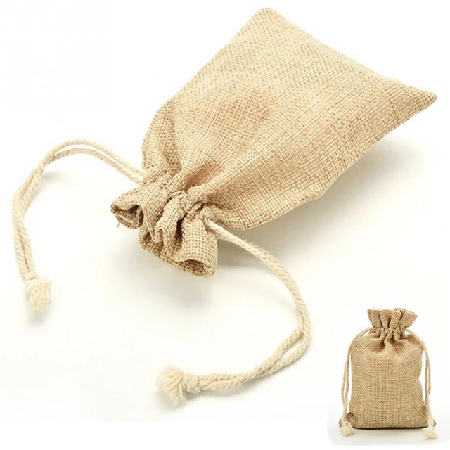 drawstrings gift bag jute hessian packing storage linen jewelry