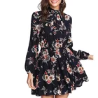 wholesale Classic Colorful Flowers Long Sleeves women dress