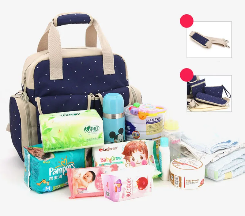 5 PcsSet Baby Diaper Bag Large Capacity Oxford Dot Nappy Backpack Waterproof Mummy Maternity Nursing Designer Mochila BB6019 (15)