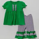 2017 wholesale OEM baby girls bubble sleeve loose tunic tops clothes & ruffle shorts leggings colorful cotton outfits