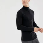 Yanlu Design Roll Neck Black Blank Organic Muscle Fit Long Sleeve T Shirt