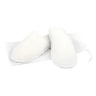 100% cotton white coral fleece closed toe indoor hotel eva slipper with bag packing