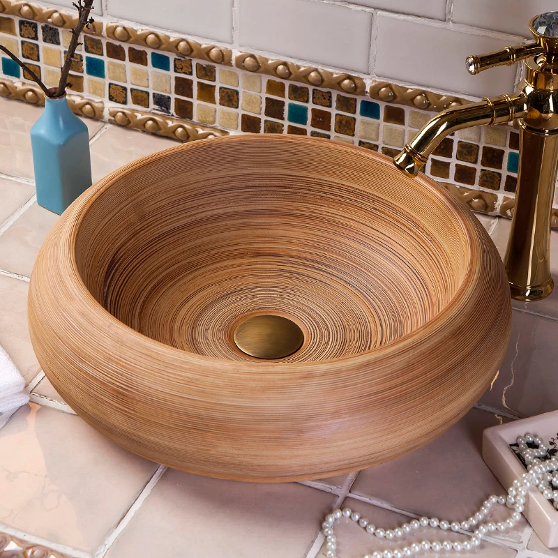 China Artistic Handmade Ceramic wash basin Lavobo Round Counter top ceramic chinese wash basin bathroom sinks (8)