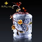 Home decoration crystal glass and brass jar with lid for candy