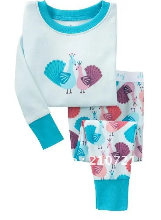 6Sets/Lot 18M-6T Baby girls/Boys Cotton Peacock Pajamas 2pcs Set Children Pyjamas Toddler kids sleep suits FDB