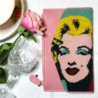 Woolen needlepoint wallet handmade stitched embroidery high quality top grain leather for women